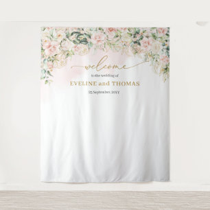 Delicate soft pastel pink roses wedding backdrop tapestry