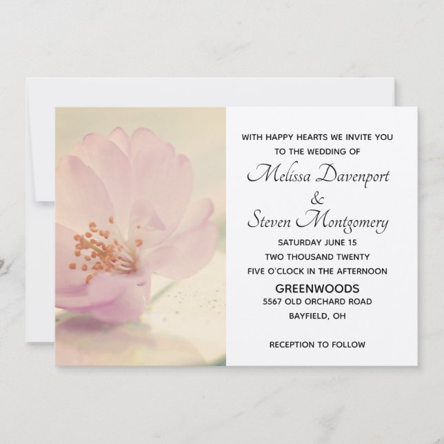 Delicate Soft Pink Cherry Blossom Flower Invitation (Front)
