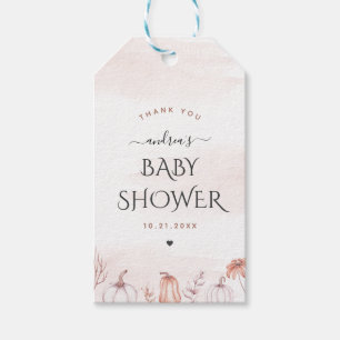 Delicate Soft Pink Fall Pumpkin Heart Baby Shower Gift Tags