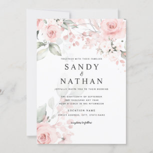 Delicate soft Pink Rose Wedding Invitation