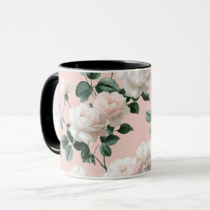 Delicate Soft Pink Rose White Floral Pattern Mug
