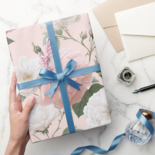 Delicate Soft Pink Rose White Floral Pattern Wrapping Paper