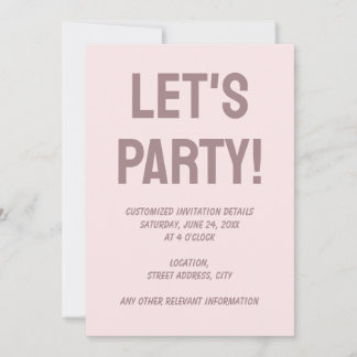 Delicate solid colour plain blushing pink invitation