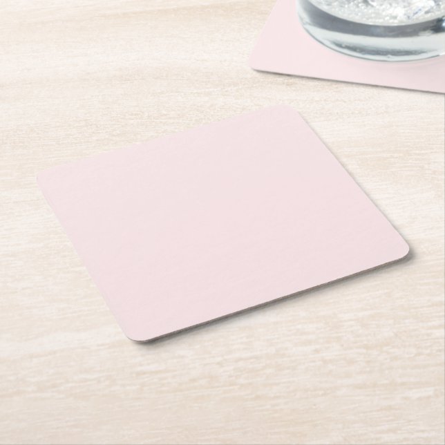 Delicate solid colour plain blushing pink square paper coaster (Angled)