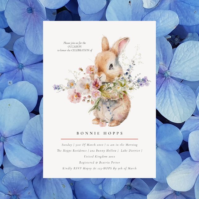 Delicate Spring Baby Bunny Floral Bouquet Invitation (Creator Uploaded)
