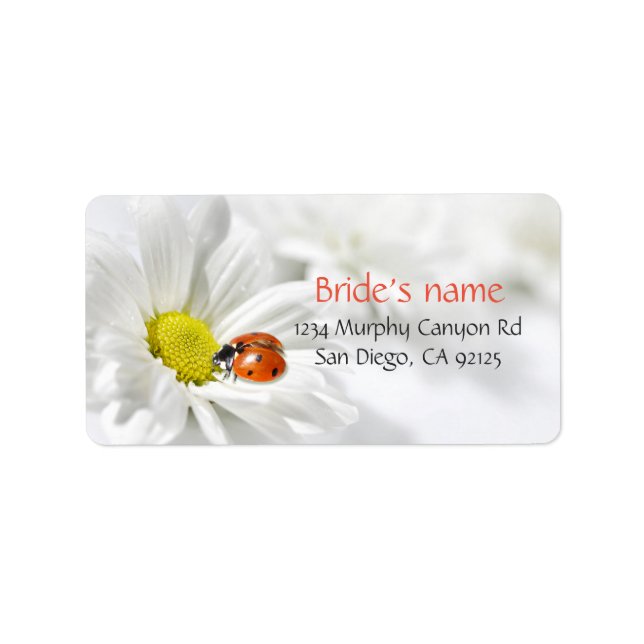 Delicate Spring Daisy Ladybug Address Labels (Front)