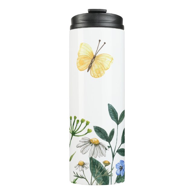 Delicate Spring Floral Garden Border Thermal Tumbler (Front)