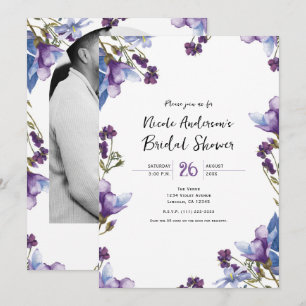 Delicate Spring Flowers Purple Bridal Shower Invitation