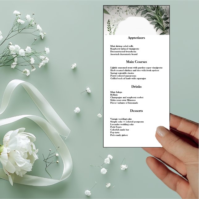 Delicate Spring Leaves Encircling Wedding Dinner Menu (Creator Uploaded)