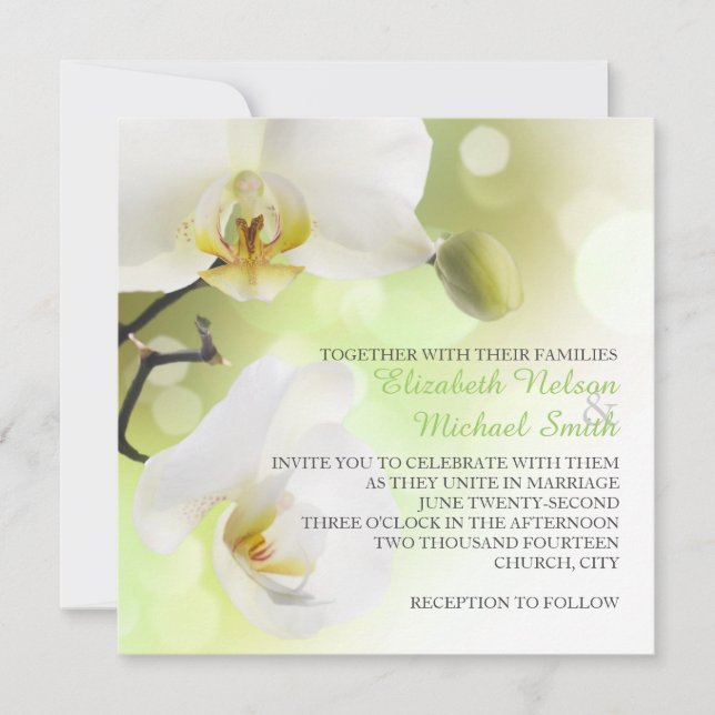 Delicate Spring White Orchids Wedding Invitation (Front)