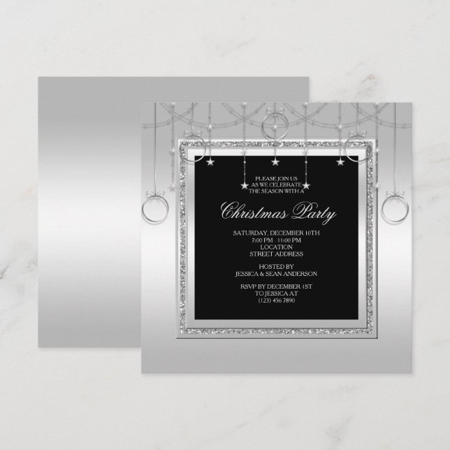 Delicate Stars & Rings Christmas Party Invitation (Front/Back)