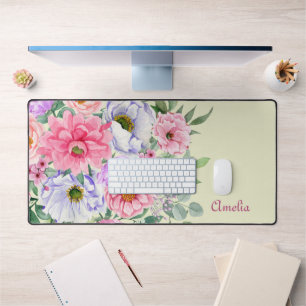 Delicate Summer Garden Florals & Name   Desk Mat