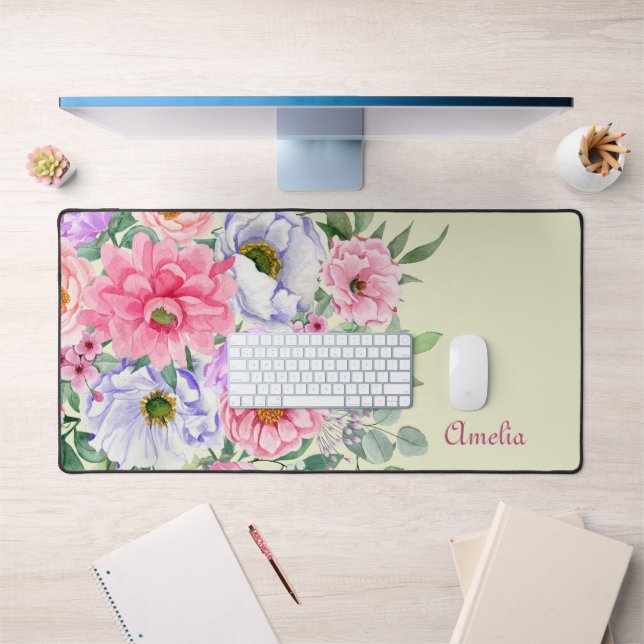 Delicate Summer Garden Florals & Name   Desk Mat (Office 1)
