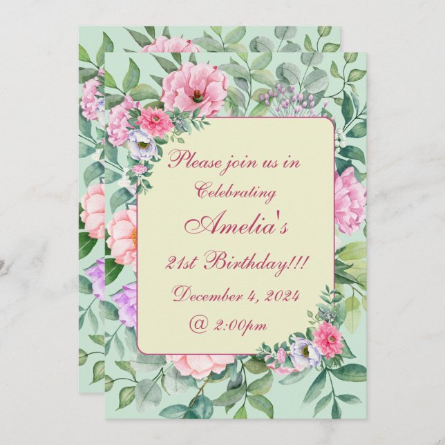 Delicate Summer Garden Party Floral Birthday Invitation (Front/Back)