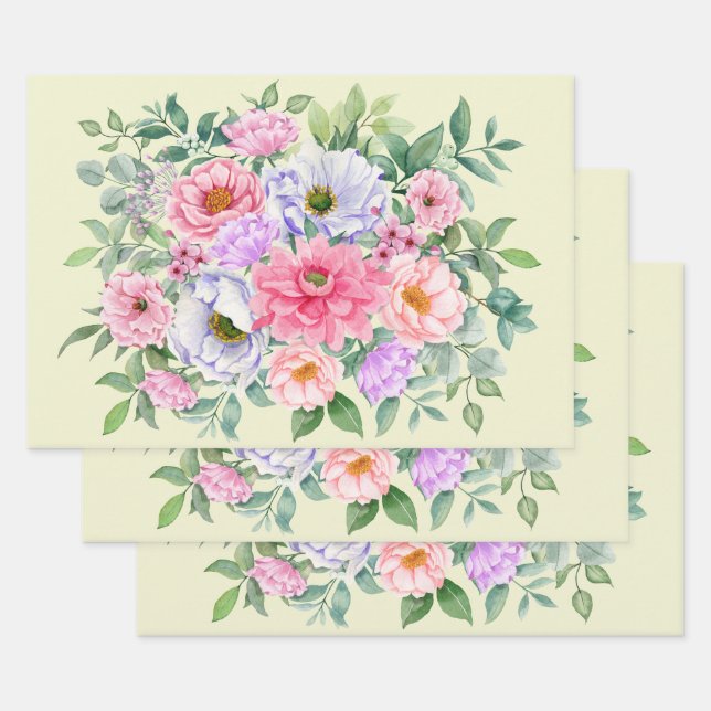 Delicate Summer Garden Party Flowers Wrapping Paper Sheet (Set)