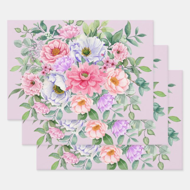 Delicate Summer Garden Party Flowers Wrapping Paper Sheet (Set)