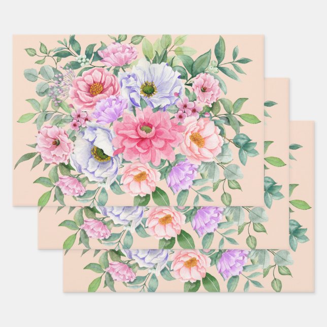 Delicate Summer Garden Party Flowers Wrapping Paper Sheet (Set)