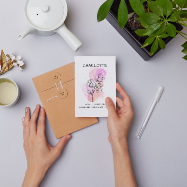 Delicate Sweet Pea Purple Pink line Art Floral Card (Creator Uploaded)