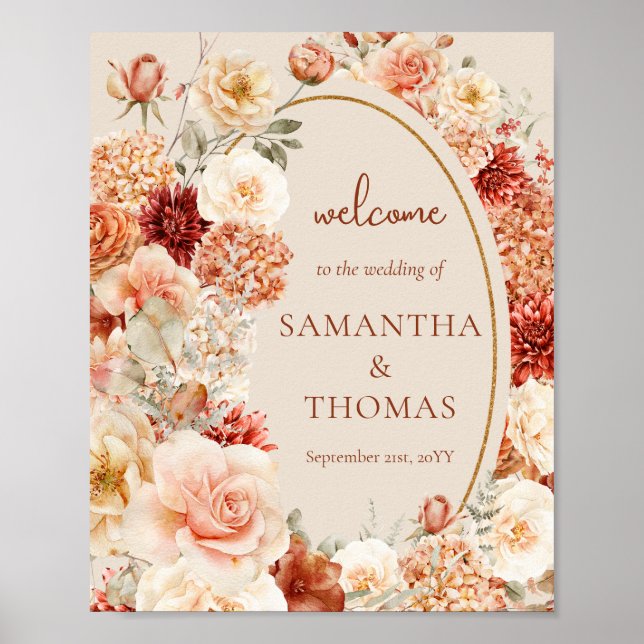 Delicate terracotta blush tan sage wedding welcome poster (Front)