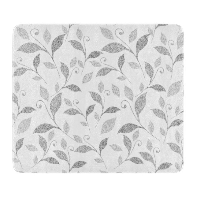 Delicate Textured Grey Floral Glass Cutting Board (Front)