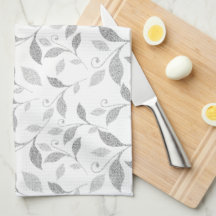 Delicate Textured Grey Floral Kitchen Towel