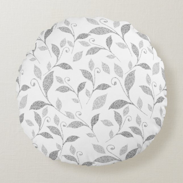 Delicate Textured Grey Floral Round Cushion (Front)