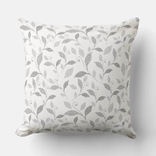Delicate Textured Grey Floral Throw Pillow (Front)