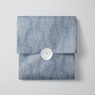 Delicate Tossed Floral Silhouette   Faded Blue Tissue Paper