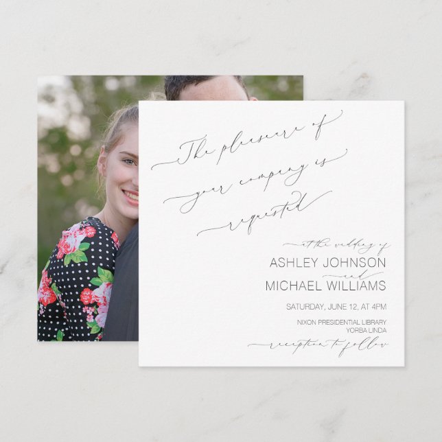DELICATE TYPOGRAPHY Hand Lettered Square Wedding Invitation (Front/Back)