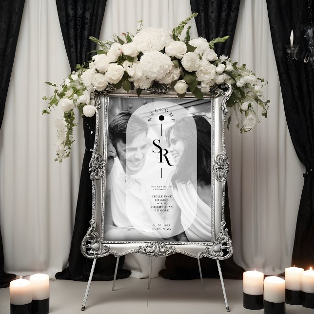Delicate Vellum Transparency Black White Initials Poster (Delicate Vellum Transparency Black White Initials Wedding Photo Poster. )