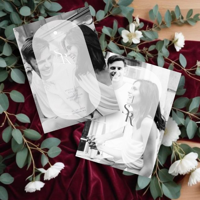 Delicate Vellum Transparency Elegant Black & White (Delicate Vellum Transparency Elegant Black & White Wedding Initials 2 Photos Silver Metallic Foil.)