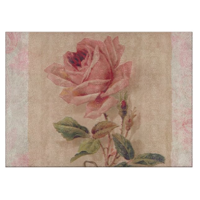 Delicate Victorian Pink Rose Cutting Board (Front)