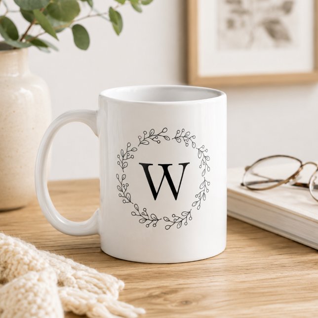 Delicate Vine Wreath Monogram Coffee Mug (Creator Uploaded)