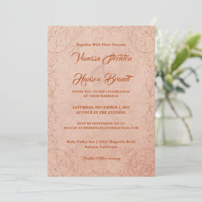 Delicate Vintage Chic Wedding Invitation (Standing Front)