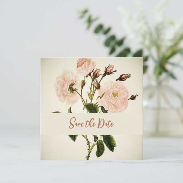 Delicate Vintage Floral Save The Date (Standing Front)
