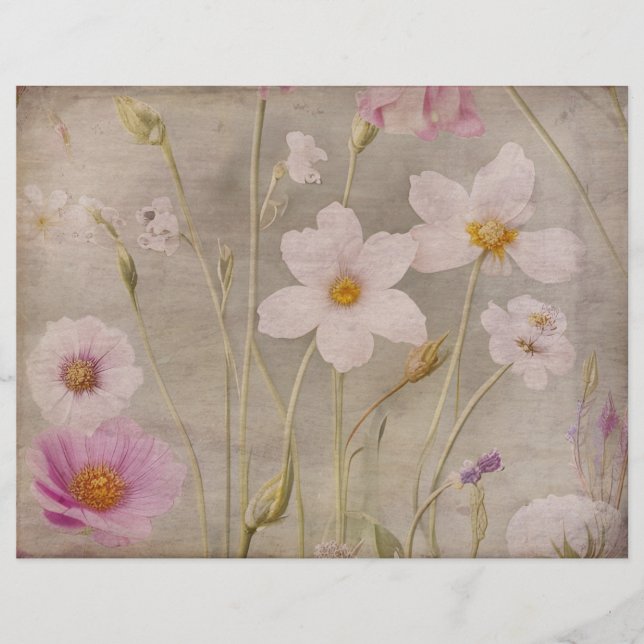 Delicate Vintage Floral Scrapbook Paper (Front)