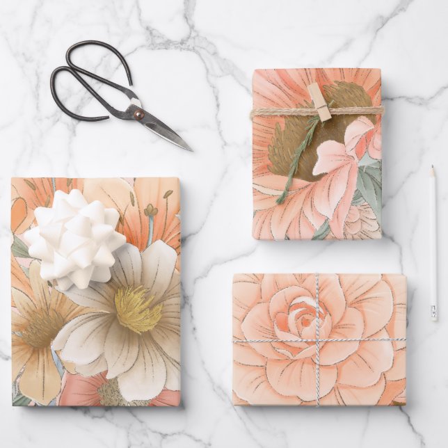 Delicate Vintage Inspired Floral Wrapping Paper Sheet (Front)