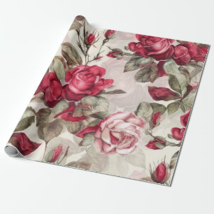 Delicate Vintage Pink and Red Roses  Wrapping Paper