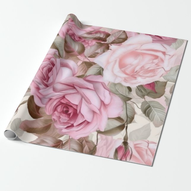 Delicate Vintage Pink Roses  Wrapping Paper (Unrolled)
