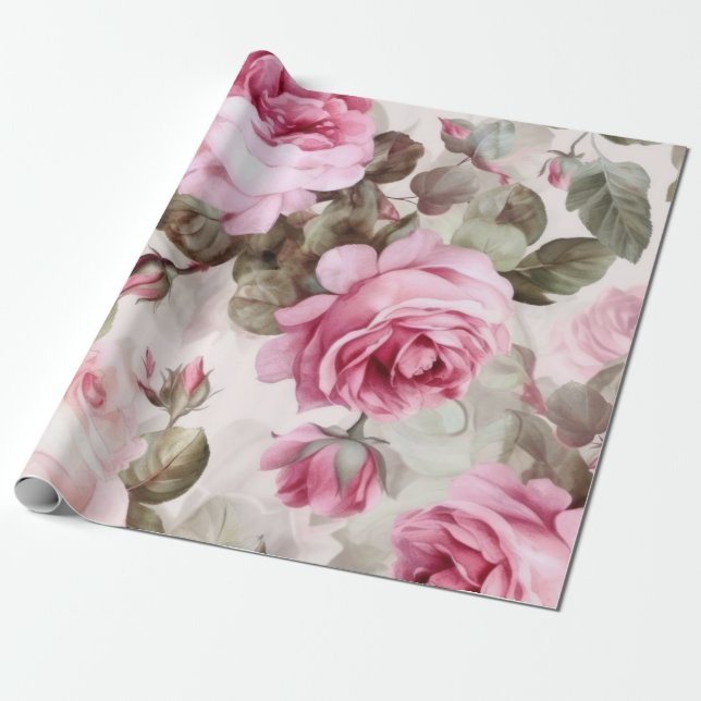 Delicate Vintage Pink Roses  Wrapping Paper (Unrolled)