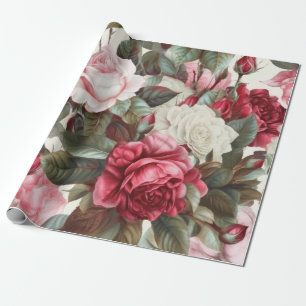 Delicate Vintage Pink White and Red Roses  Wrapping Paper