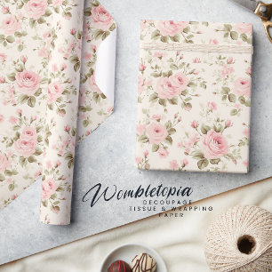 Delicate Vintage Soft Pastel Pink Rose Floral Wrapping Paper