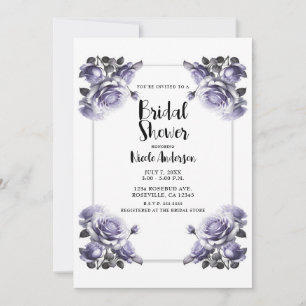 Delicate Violet Lavender Roses Bridal Shower  Invitation