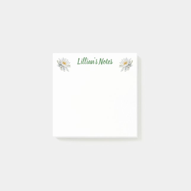 Delicate Water Lily Floral Name Post-it Notes (Front)