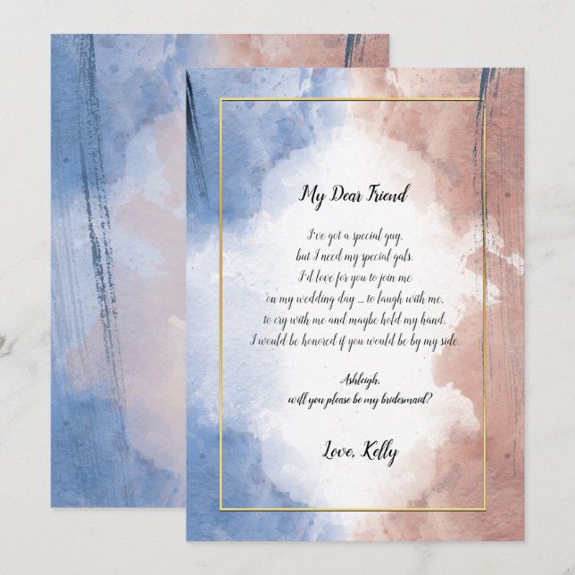 Delicate watercolor allude   will be my bridesmaid invitation (Front/Back)