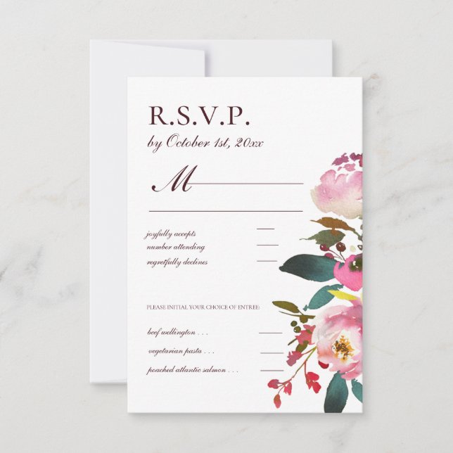 Delicate Watercolor Autumn Roses RSVP (Front)