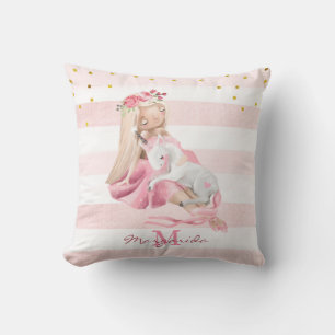 Delicate Watercolor Ballerina and Baby Unicorn Th Cushion