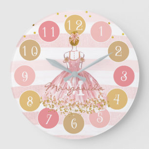 Delicate Watercolor Ballerina Pink Monogram Large Clock