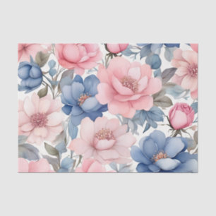 Delicate Watercolor Blue And Pink Flowers Pattern Tissue Paper