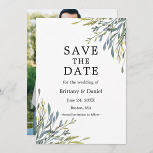 Delicate Watercolor Botanical Greenery Photo Save The Date